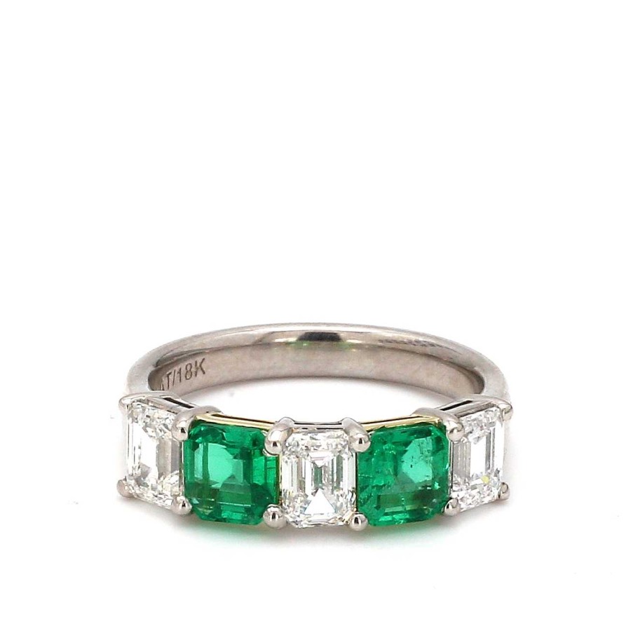 Fashion Rings Bailey's Fine Jewelry | Alternating Emerald Cut Diamond And Asscher Cut Emerald Ring