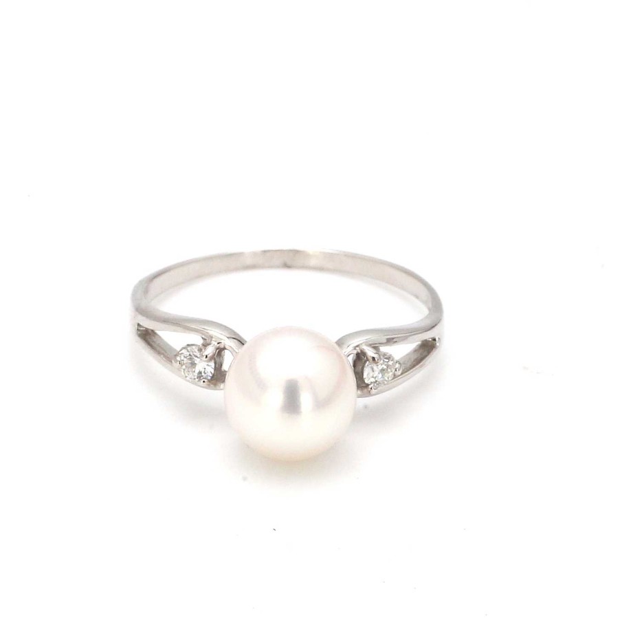 Fashion Rings Bailey's Fine Jewelry | White Gold Cultured Pearl Ring With Diamonds