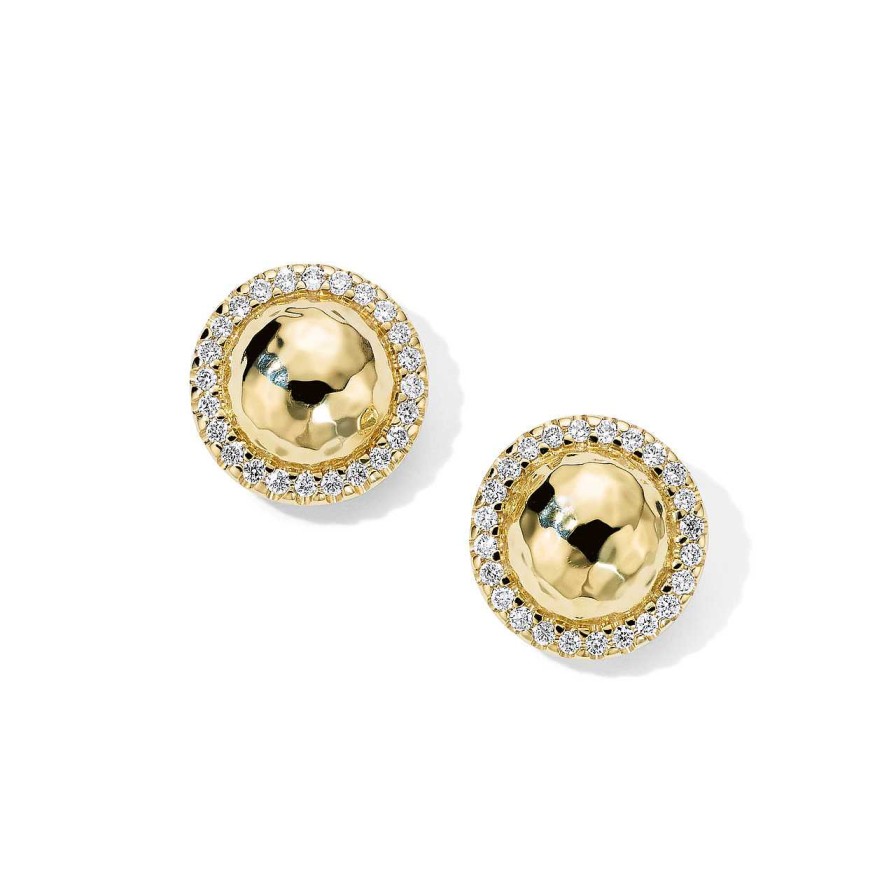 Earrings Ippolita | Ippolita Stardust Small Hammered Dome Earrings With Diamonds In 18K Gold