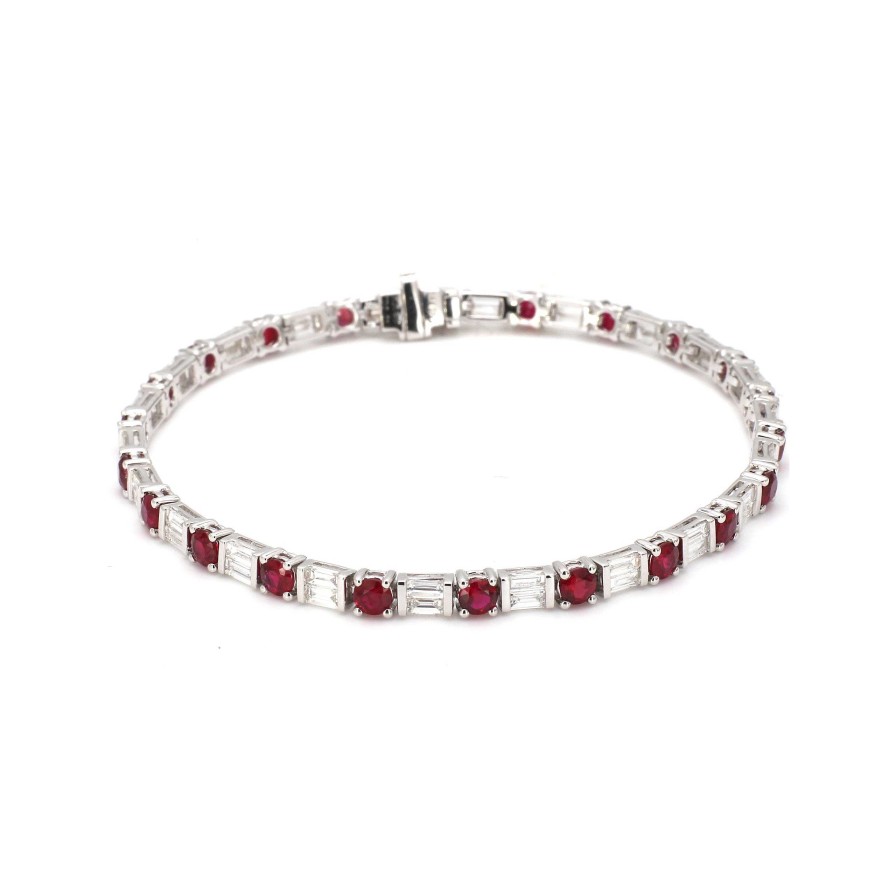 Bracelets & Bangles Bailey's Fine Jewelry | 7 Alternating Baguette Cut Diamond And Round Ruby Line Bracelet