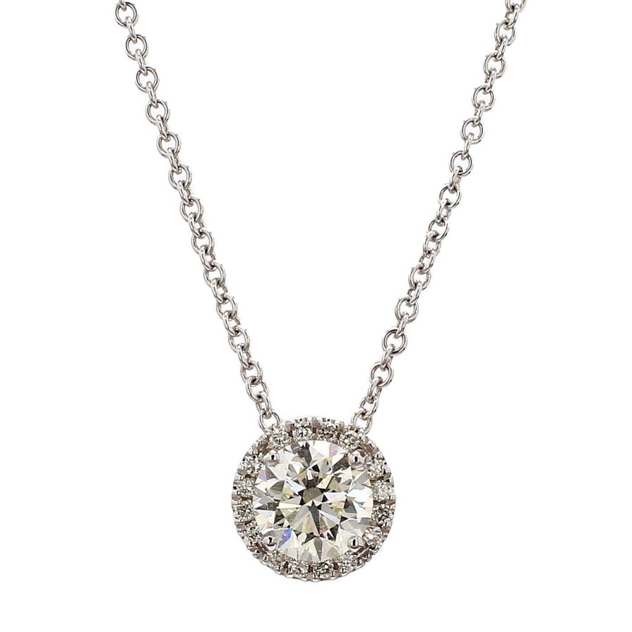 Necklaces & Pendants Bailey's Fine Jewelry | Diamond Halo Necklace In 18K White Gold