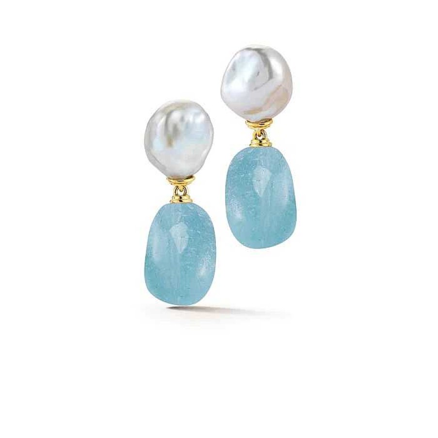 Earrings Seaman Schepps | Seaman Schepps Baroque Pearl And Blue Topaz Drop Earrings