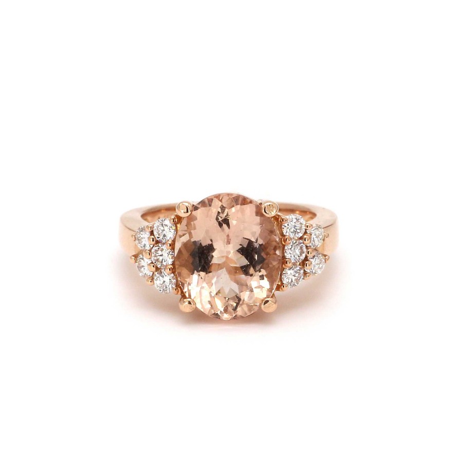 Fashion Rings Bailey's Fine Jewelry | Oval Morganite Ring With Diamond Clusters In Rose Gold Setting