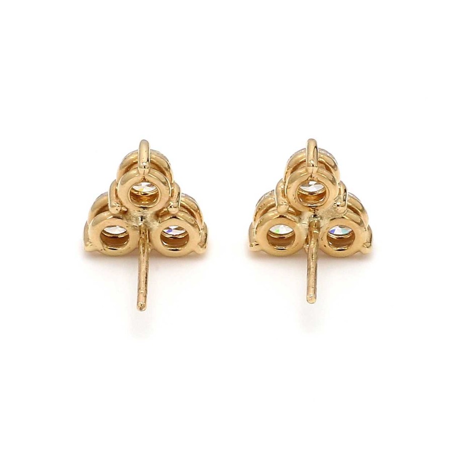 Earrings Bailey's Fine Jewelry | Three Stone Diamond Stud Earrings In 14K Yellow Gold