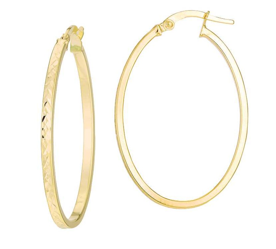 Earrings Bailey's | 14K Yellow Gold Diamond Cut Flat Oval Hoop Earrings