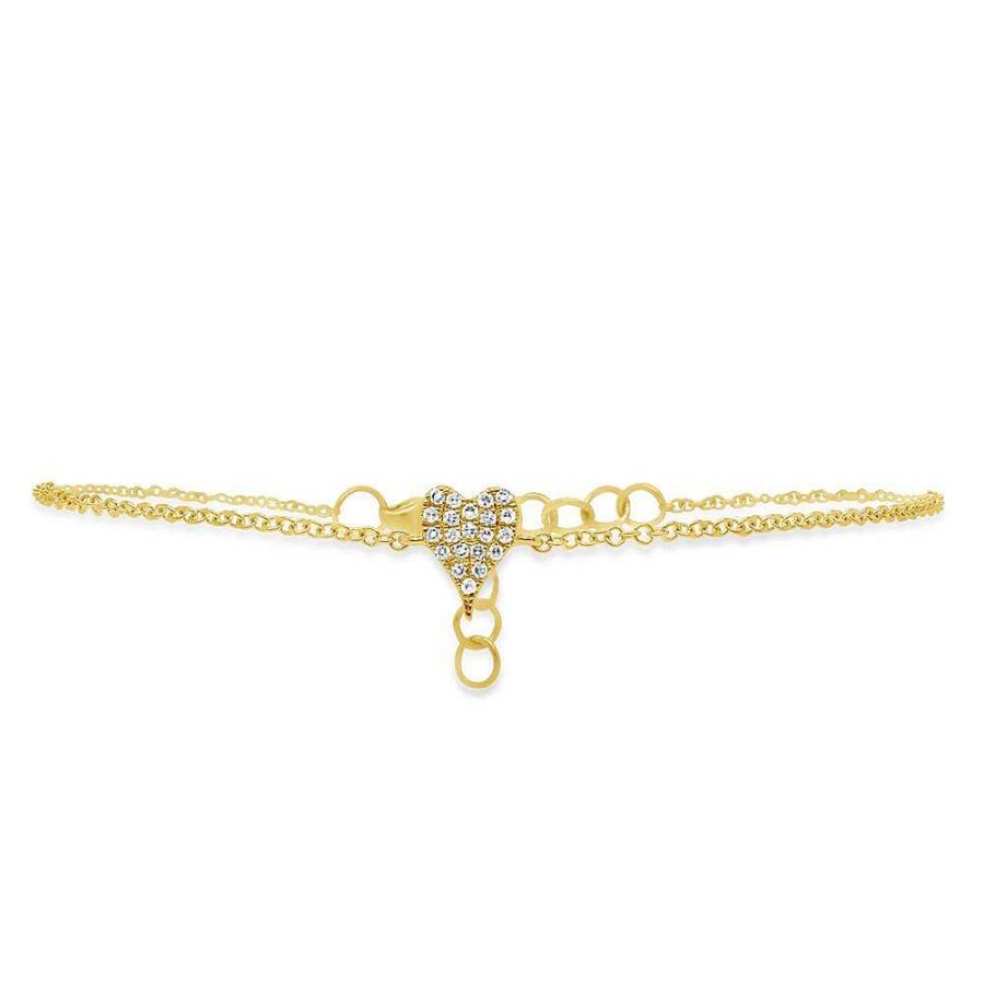 Bracelets & Bangles Bailey's Fine Jewelry | Pave Diamond Heart Bracelet In 14K Yellow Gold