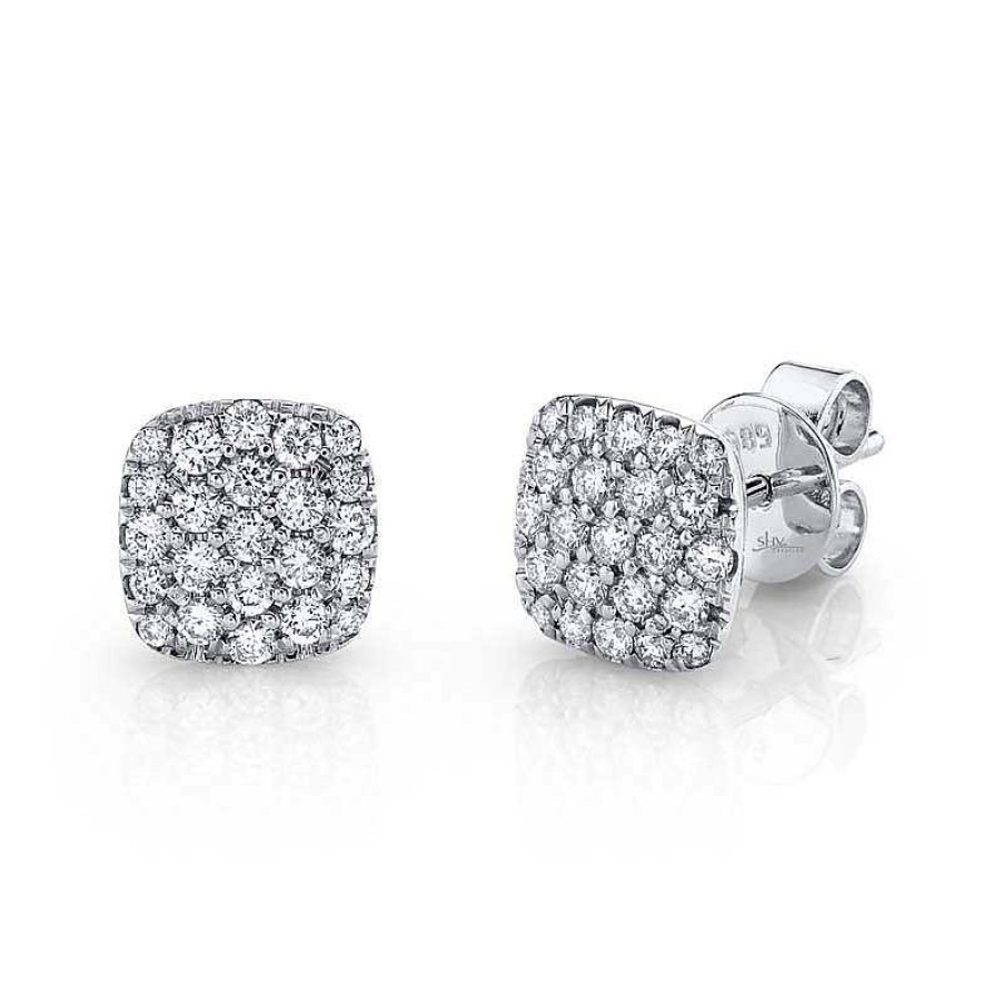 Earrings Bailey's Fine Jewelry | Pave Diamond Cushion Stud Earrings In 14K White Gold