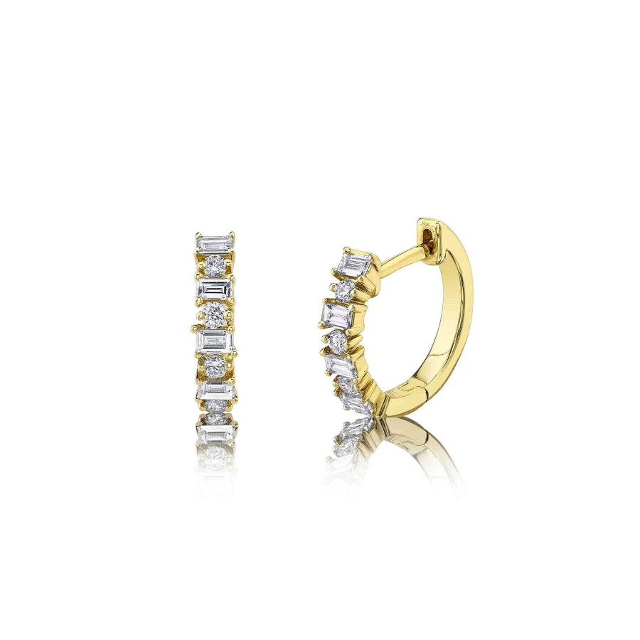 Earrings Bailey's Fine Jewelry | 0.42Ct Diamond Baguette Huggie Hoop Earrings