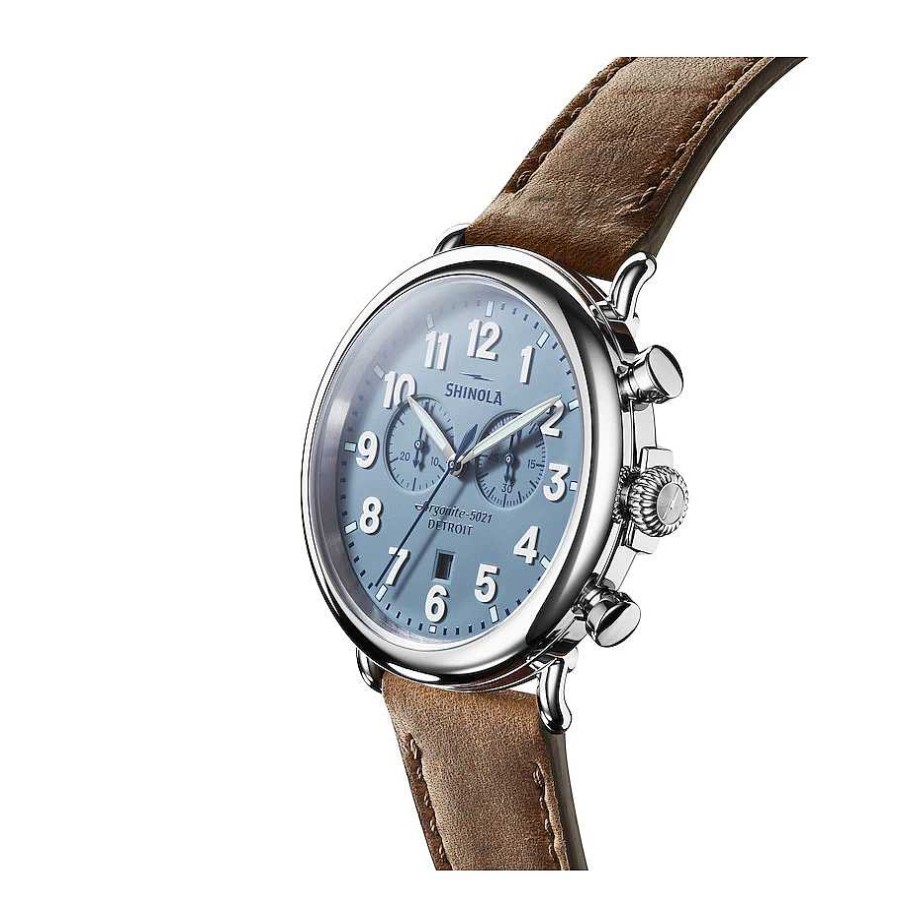 Watches Shinola | Shinola The Runwell Chrono With Slate Blue Dial And Tan Leather Strap