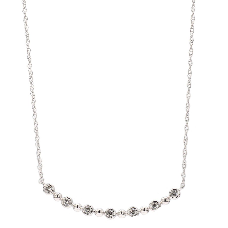 Necklaces & Pendants Bailey's Fine Jewelry | Alternating Bezel Set Diamond And Ball Curved Bar Pendant Necklace