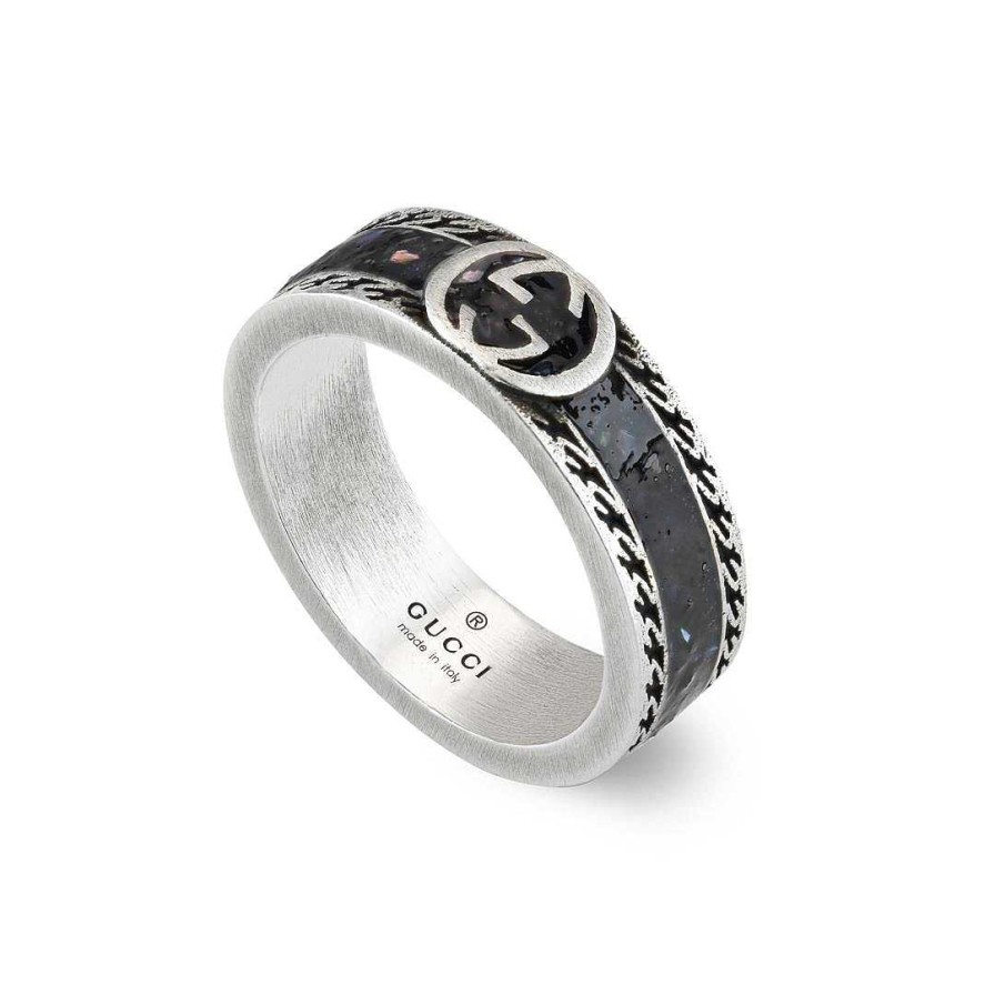 Fashion Rings Gucci | Gucci Interlocking G Silver Black Enamel Ring