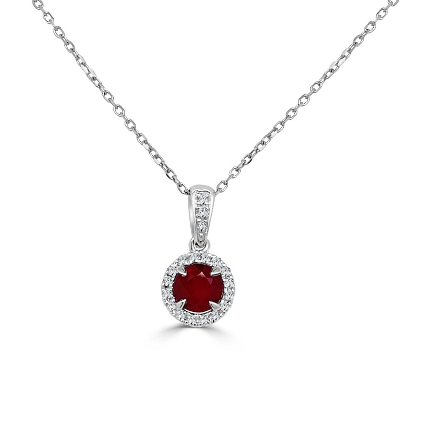 Necklaces & Pendants Bailey's | July Birthstone Diamond Halo Gold Pendant Necklace