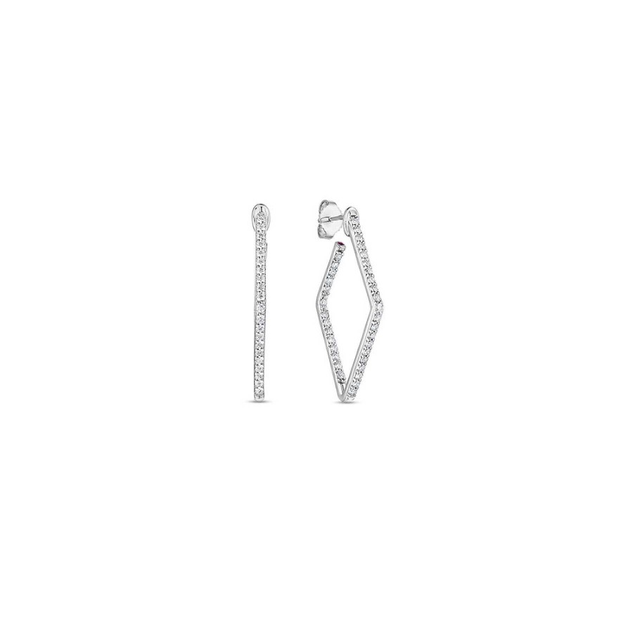 Earrings Roberto Coin | Roberto Coin Small Square Diamond Hoop Earrings