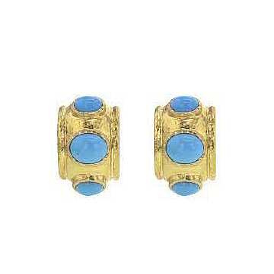 Earrings Elizabeth Locke | Elizabeth Locke 19Kt Yellow Gold Puffy Bezel Hoop Earrings With Turquoise