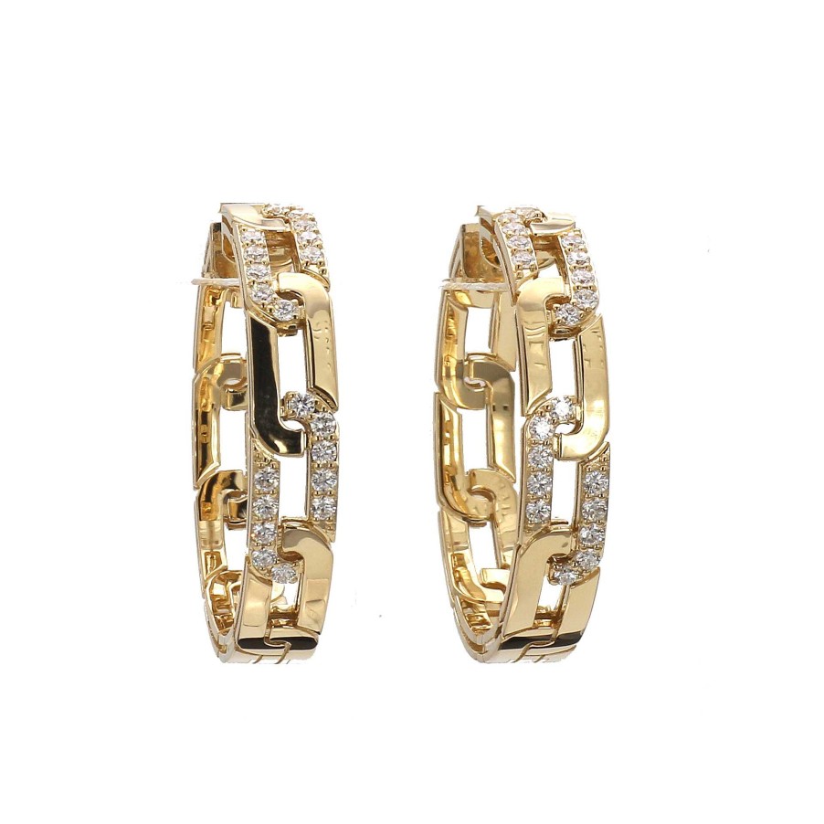 Earrings Roberto Coin | Roberto Coin Gold Navarra Hoop Earring With Diamonds