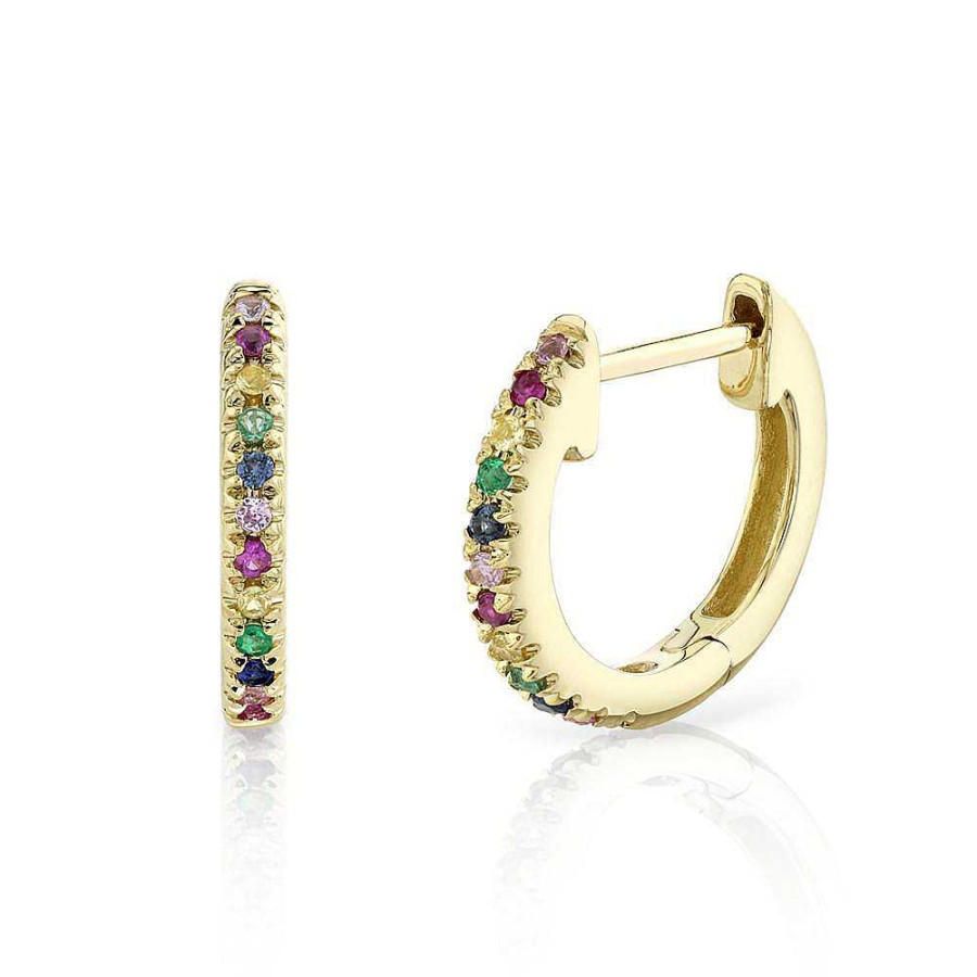 Earrings Bailey's Fine Jewelry | Rainbow Huggie Hoop Earrings In 14K Yellow Gold