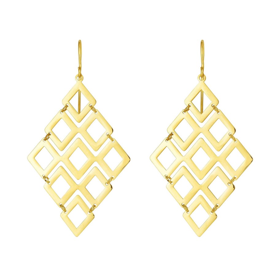 Earrings Bailey's Fine Jewelry | Diamond-Shaped Chandelier Drop Earrings In 14K Yellow Gold