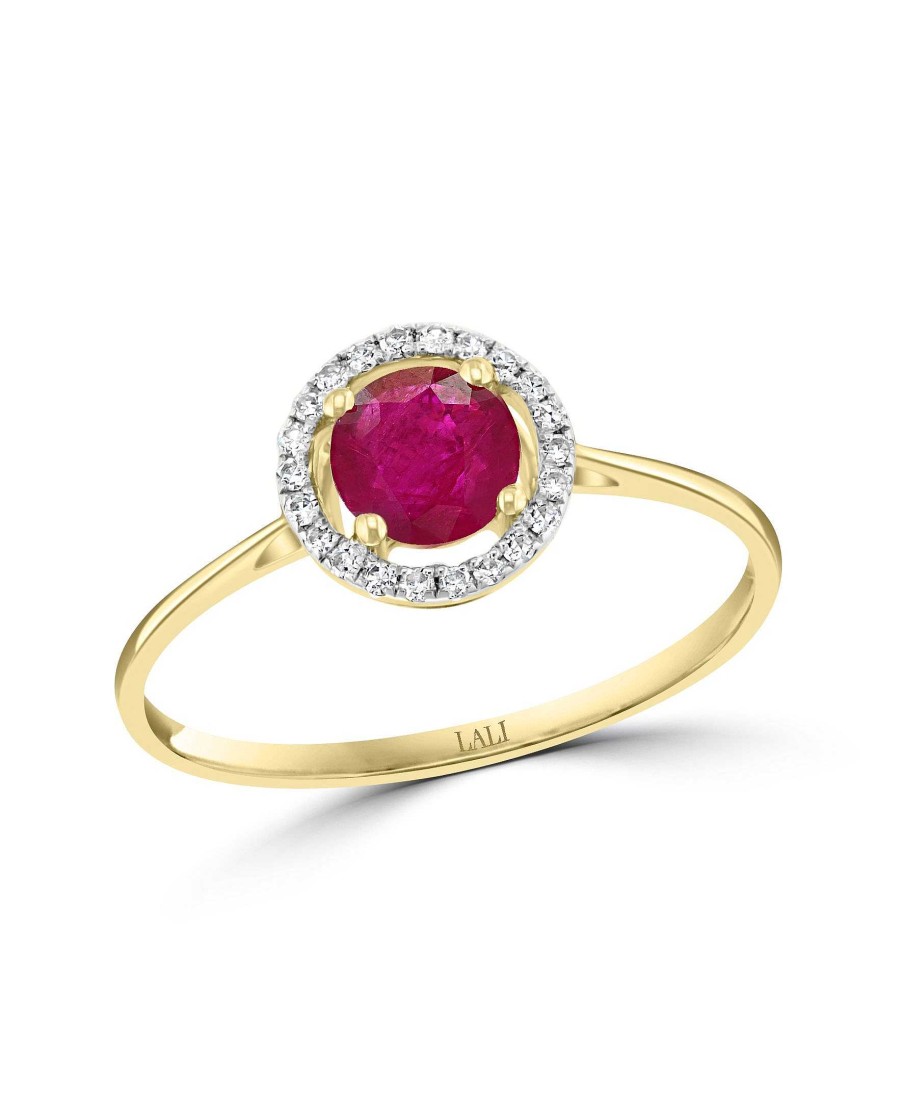 Fashion Rings Bailey's Fine Jewelry | Ruby & Diamond Halo Ring In 14K Yellow Gold