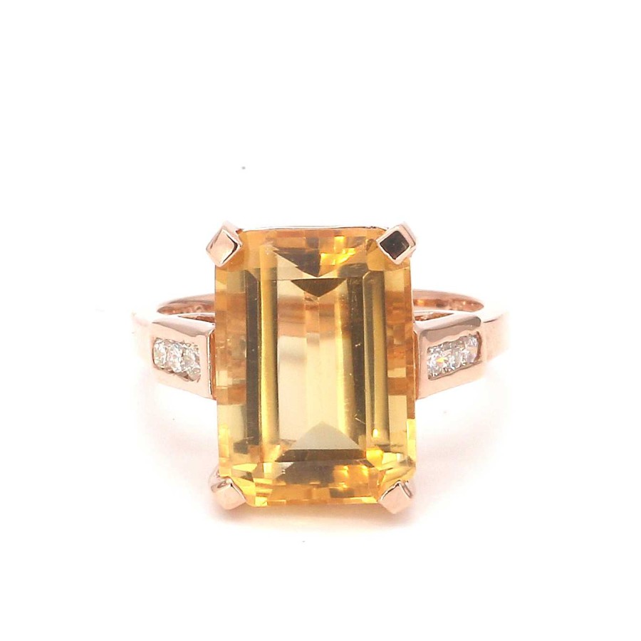 Fashion Rings Bailey's Fine Jewelry | 7Ct Citrine Cut Rectangle Ring With Diamonds