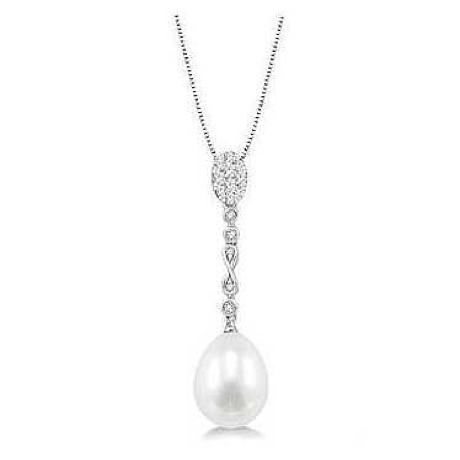 Necklaces & Pendants Bailey's Fine Jewelry | Diamond And Pearl Drop Pendant Necklace