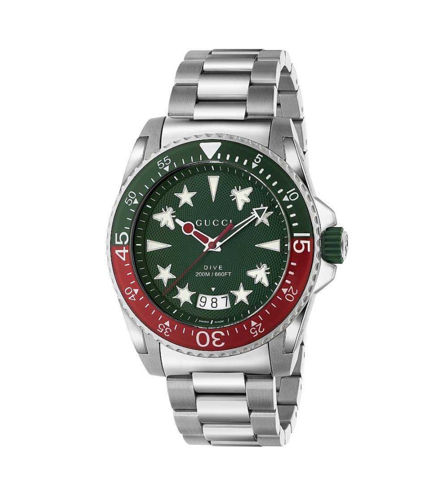 Watches Gucci | Gucci Dive 45Mm Green And Red Icon Steel Watch