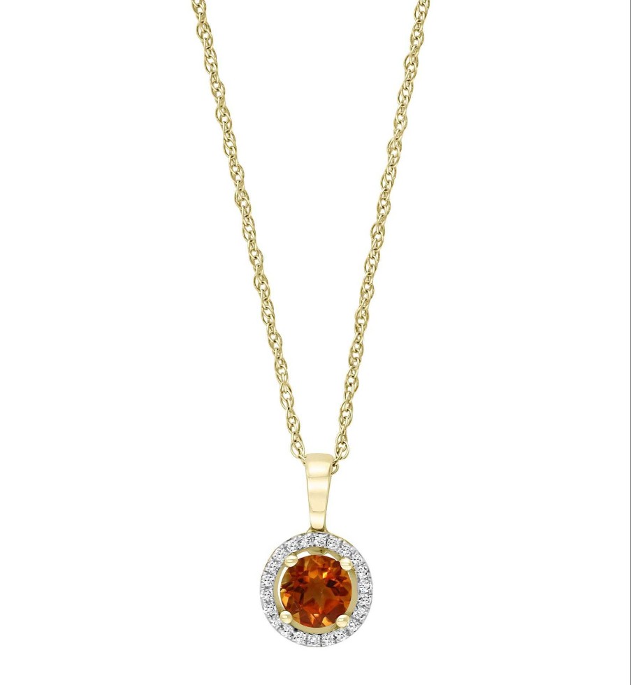 Necklaces & Pendants Bailey's Fine Jewelry | Citrine & Diamond Halo Pendant Necklace In 14K Yellow Gold