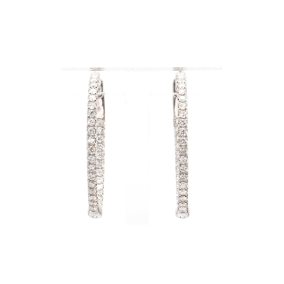 Earrings Bailey's Fine Jewelry | 1Ct Inside Outside Diamond Hoop Earrings