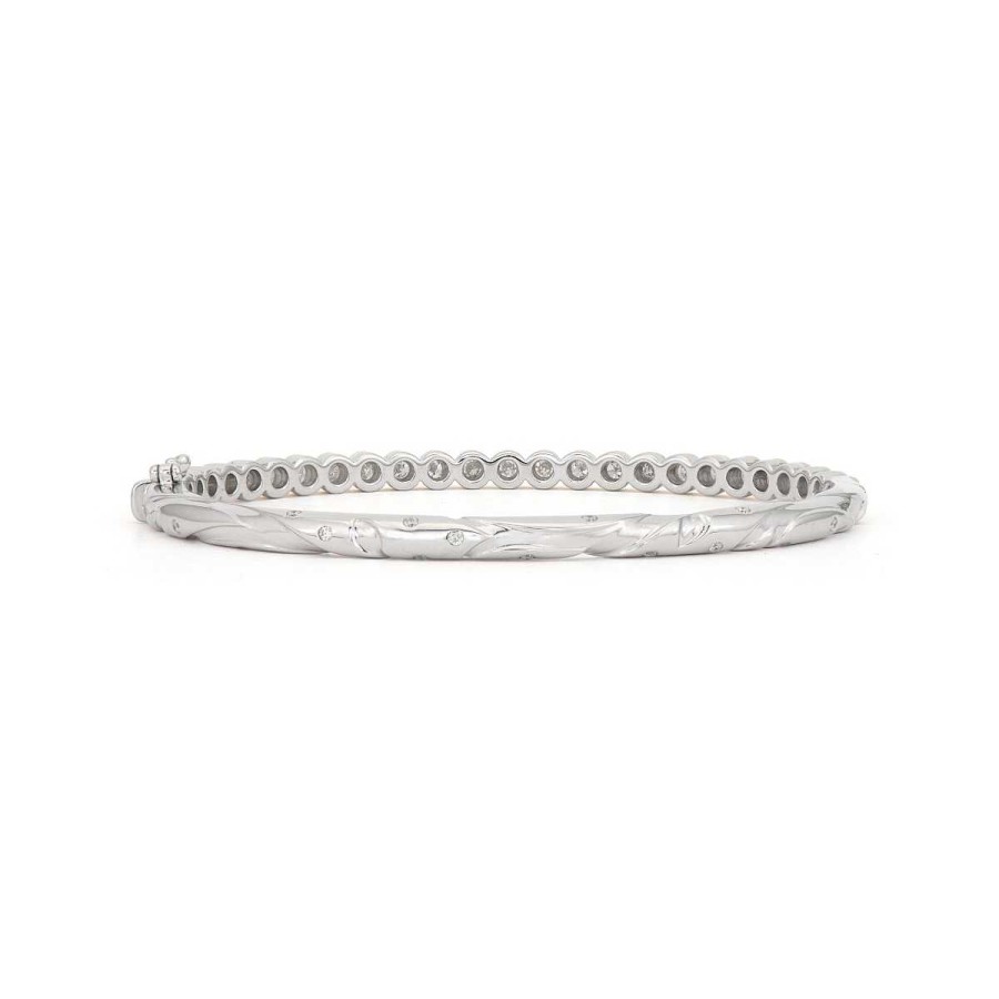 Bracelets & Bangles Three Stories Jewelry | Three Stories Jewelry Blended Hammered Diamond Bezel Bangle