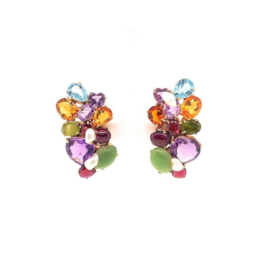 Earrings Bailey's Fine Jewelry | Bailey'S Estate Multi Gemstone Cluster Earrings