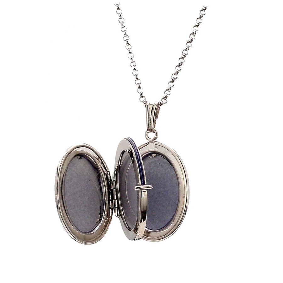 Lockets Bailey's Fine Jewelry | Sterling Silver Engravable Oval Four Picture Locket Necklace