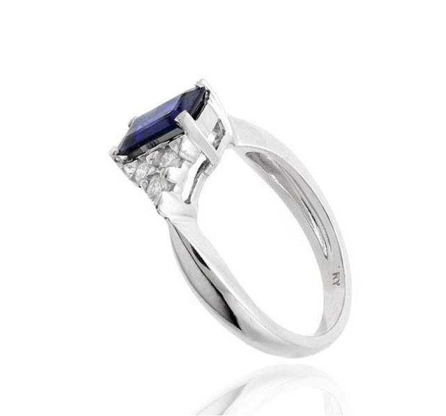 Fashion Rings Bailey's Fine Jewelry | Emerald Cut Sapphire & Diamond Ring In 14K White Gold