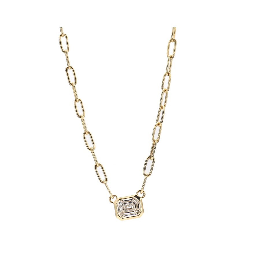 Necklaces & Pendants Bailey's Fine Jewelry | Baguette Diamond Pendant On Link Chain Necklace