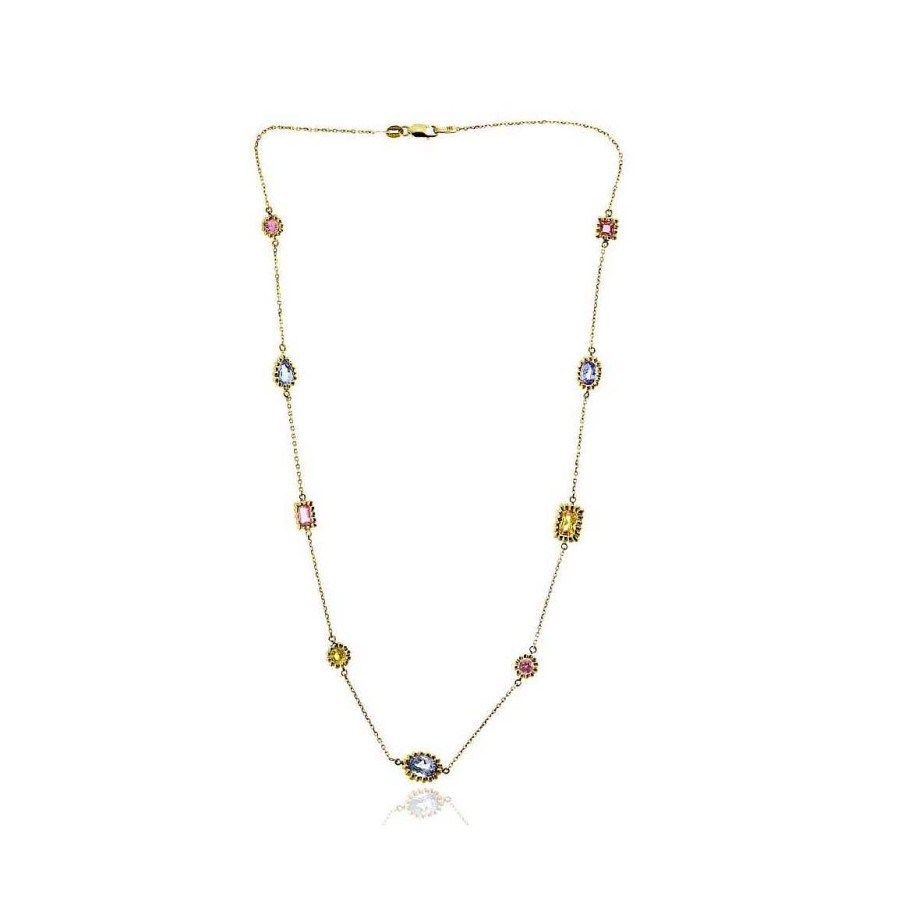 Necklaces & Pendants Bailey's Fine Jewelry | Multi Color And Shape Sapphire Stations Chain Necklace