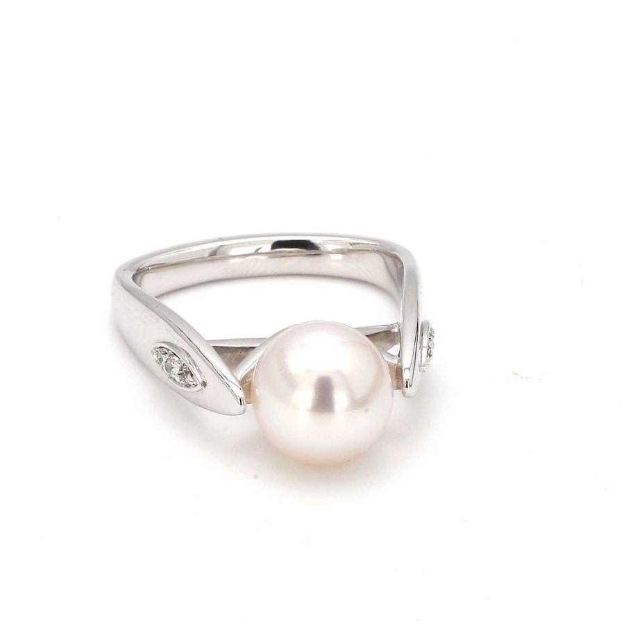 Fashion Rings Bailey's Fine Jewelry | Cultured Pearl Ring With Diamonds On Band