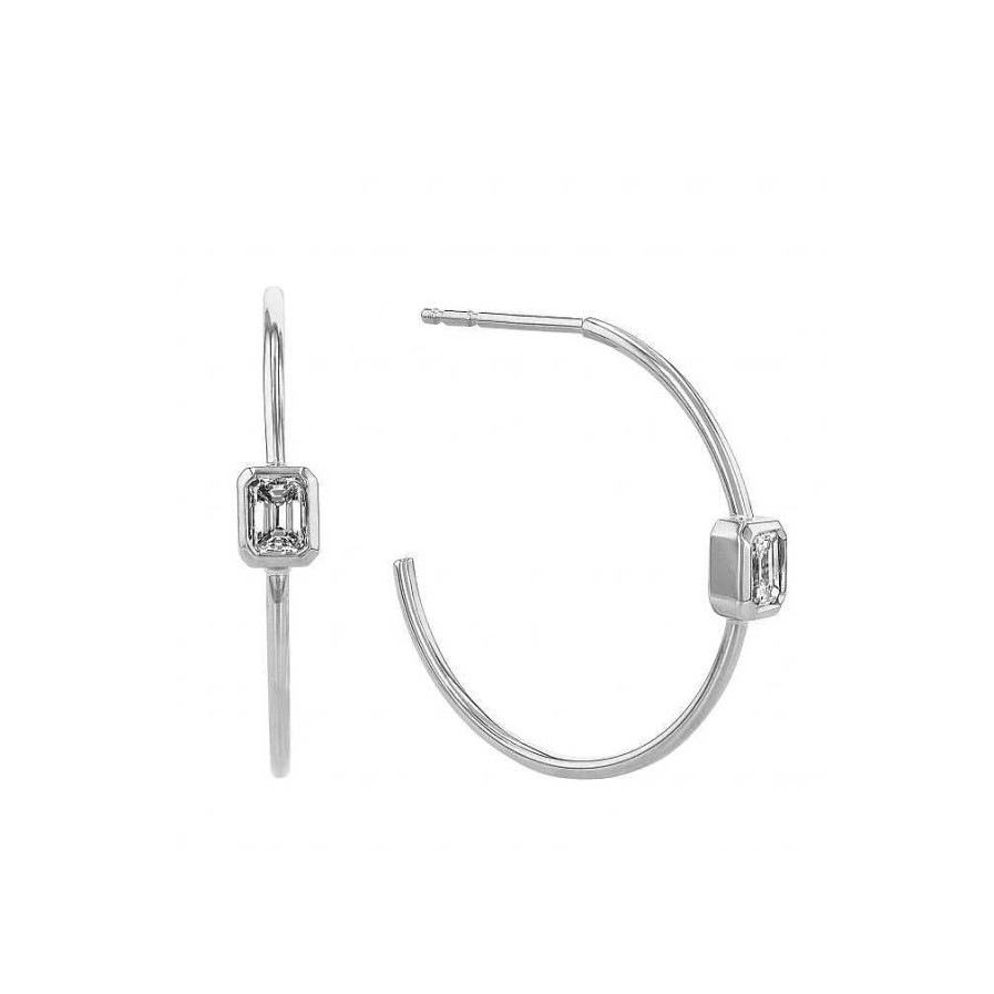 Earrings Roberto Coin | Roberto Coin Hoop Earrings With Emerald Cut Diamonds