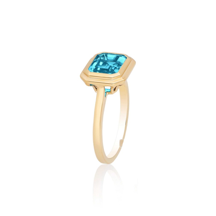 Fashion Rings Goshwara | Goshwara Blue Topaz Emerald Cut Bezel Set Ring