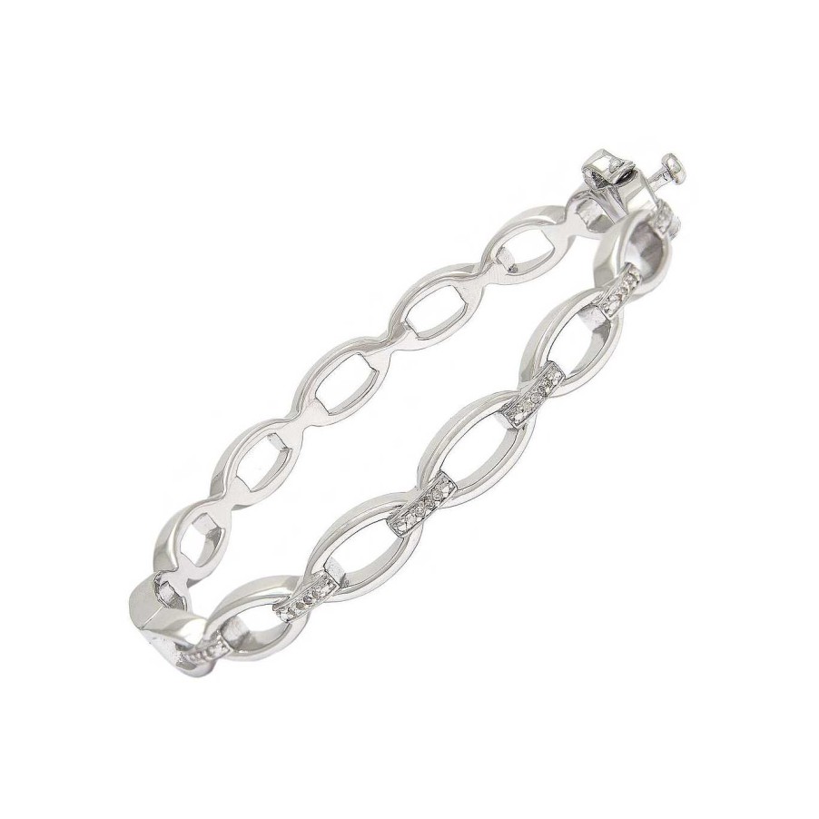 Bracelets & Bangles Bailey's Fine Jewelry | Sterling Silver Polished Link Bangle With Diamonds