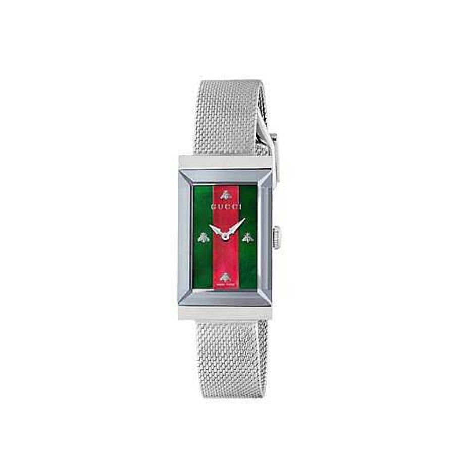 Watches Gucci | Gucci G-Frame 21X34Mm Red And Green Web Bees Steel Mesh Watch