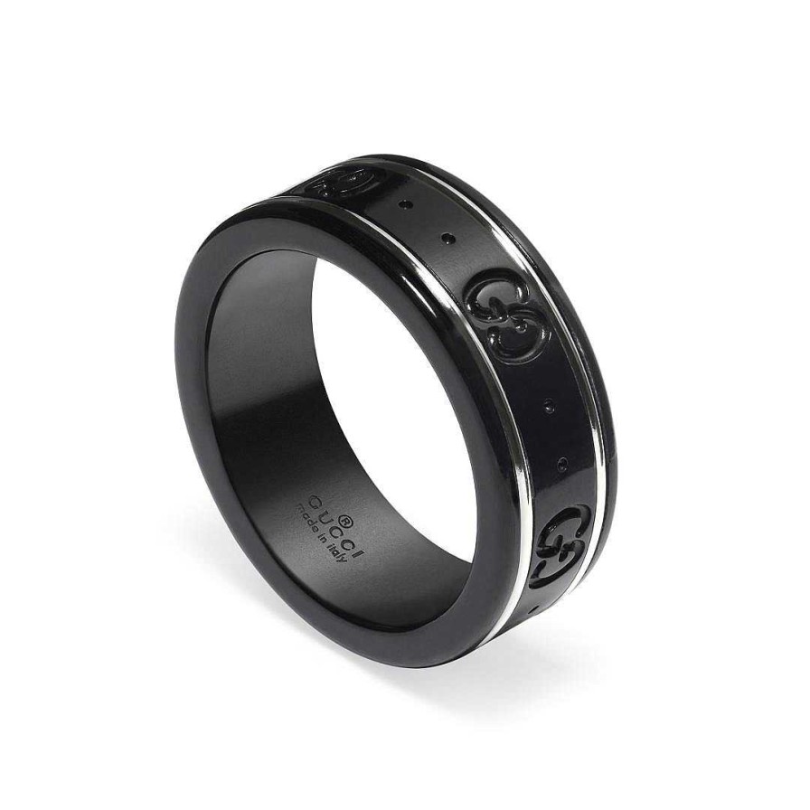 Fashion Rings Gucci | Gucci Icon 18K Gold Black Thin Band Ring