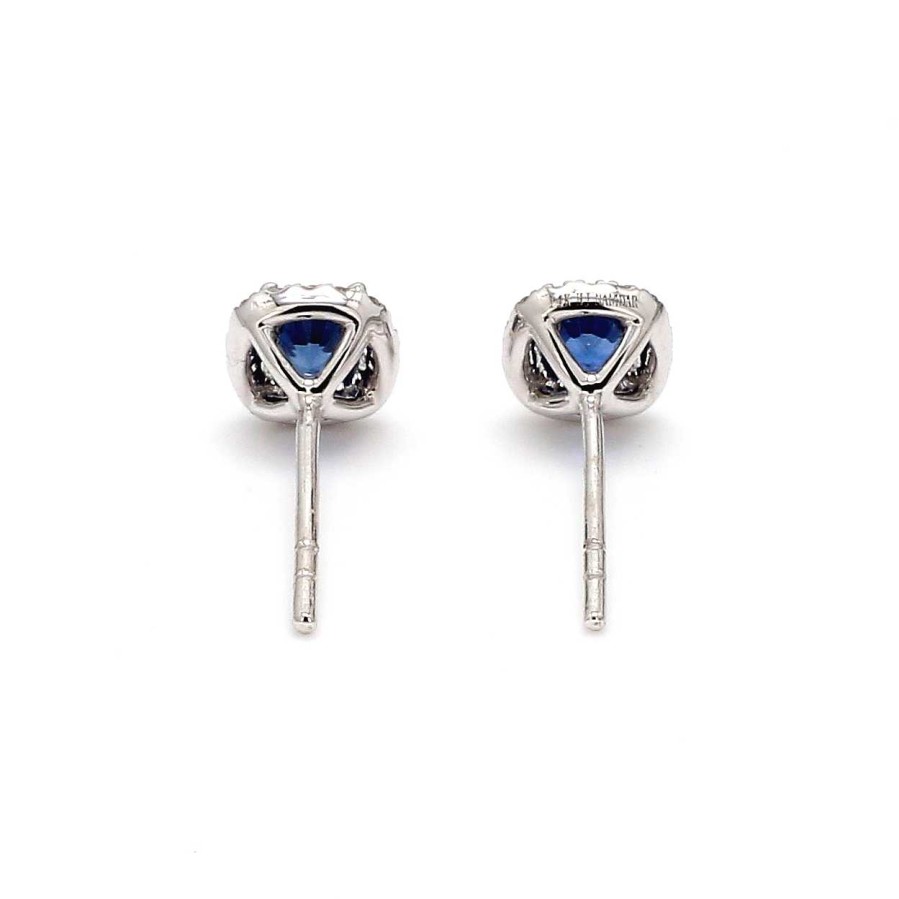 Earrings Bailey's Fine Jewelry | Sapphire & Diamond Cushion Stud Earrings In 14K White Gold