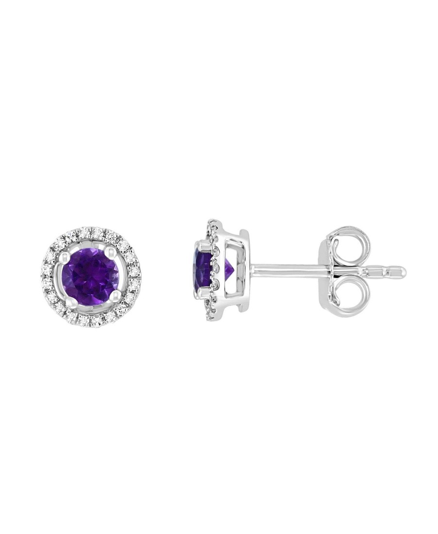 Earrings Bailey's Fine Jewelry | Amethyst & Diamond Halo Stud Earrings In 14K White Gold