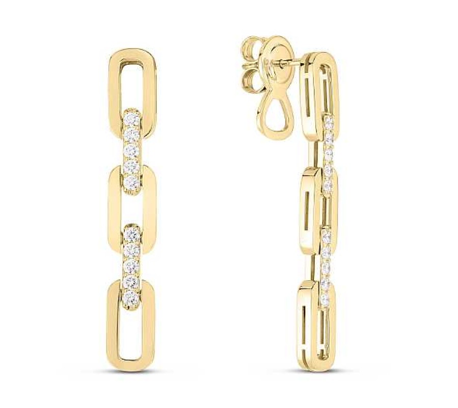 Earrings Roberto Coin | Roberto Coin 18K Yellow Gold Navarra 3 Link Drop Earrings