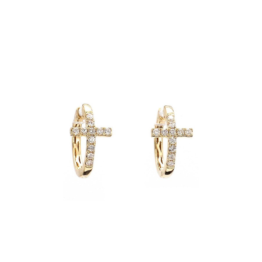 Earrings Bailey's Fine Jewelry | Diamond Cross Huggie Hoop Earrings