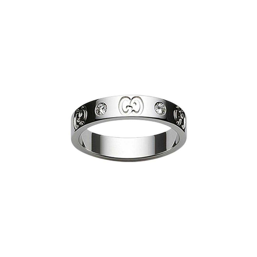 Fashion Rings Gucci | Gucci Icon 18Kt White Gold Diamond Thin Band Ring