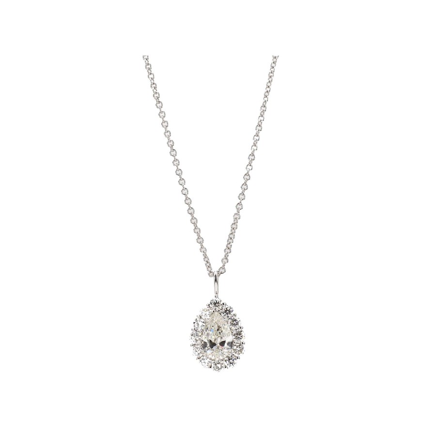 Necklaces & Pendants Bailey's Fine Jewelry | Pear Shaped Diamond With Halo Cluster Pendant Necklace