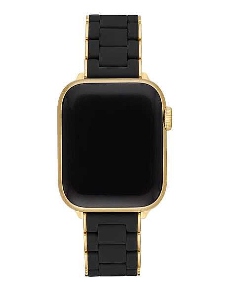 Watches Michele Michele Gold Plated Black Silicone Apple Watch Strap Fine pendant