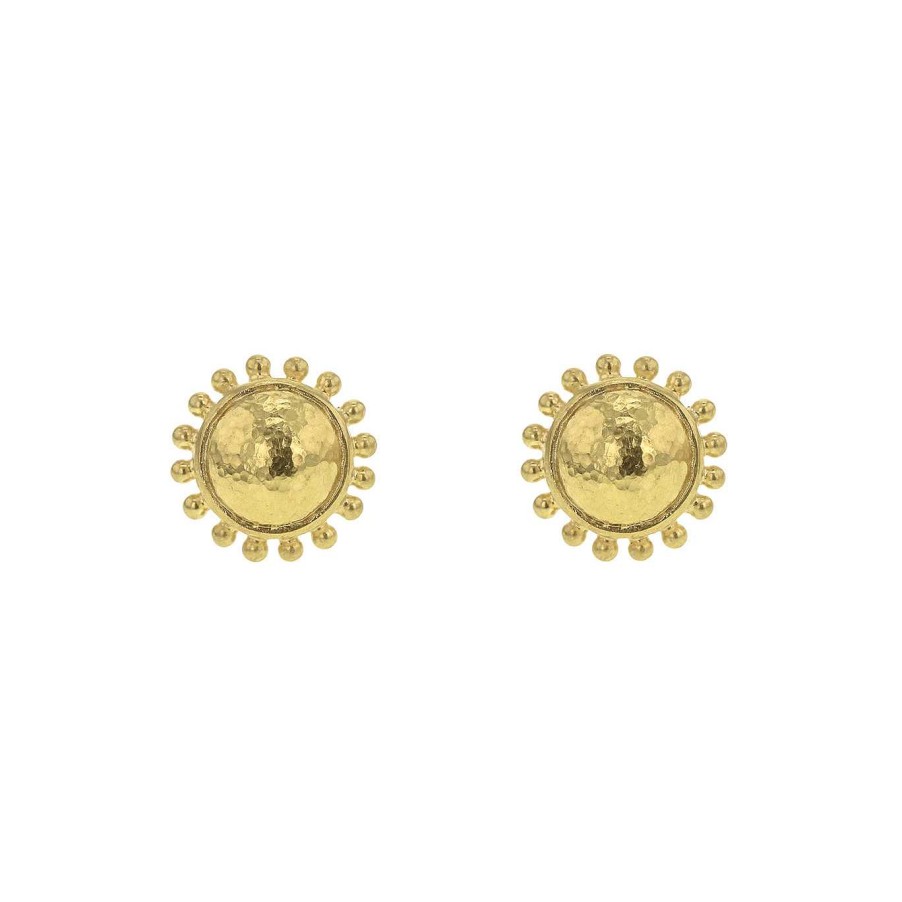 Earrings Elizabeth Locke | Elizabeth Locke Gold Dome Stud Earrings With Granulation