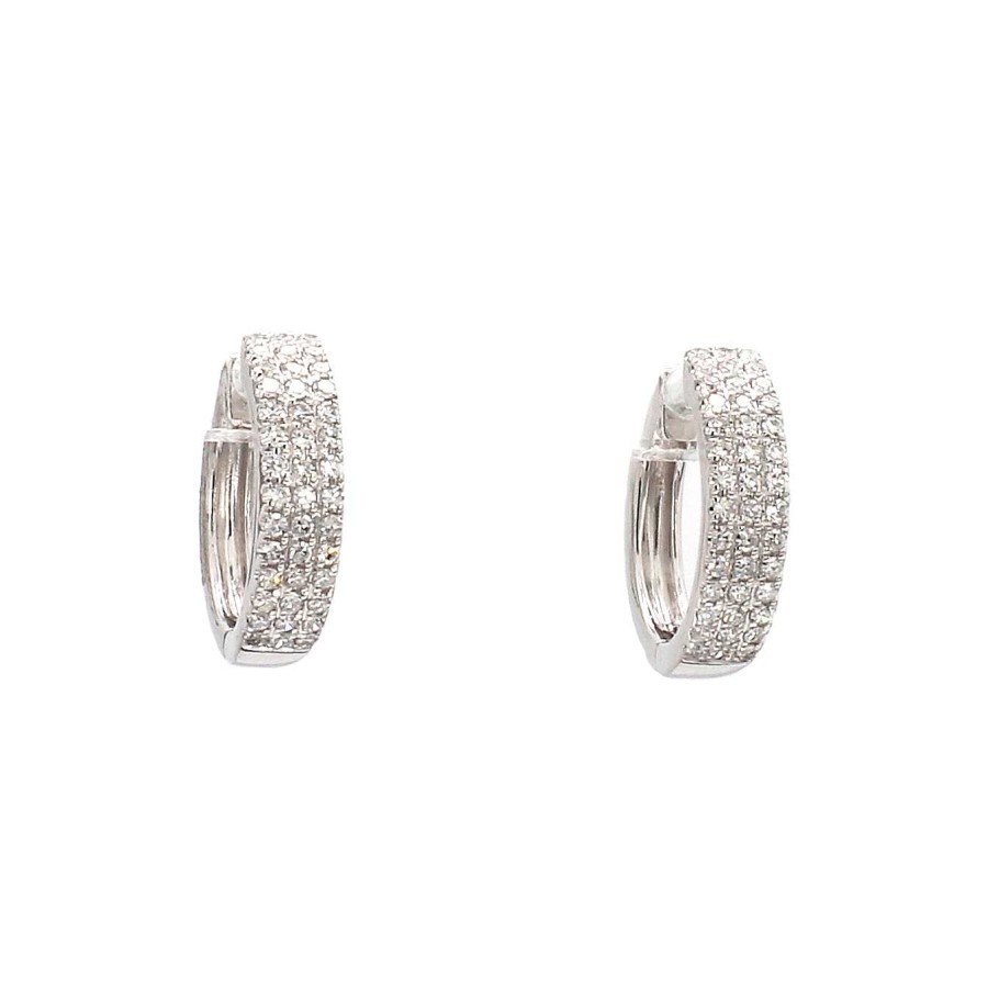 Earrings Bailey's Fine Jewelry | Three Row Diamond Huggie Hoop Earrings