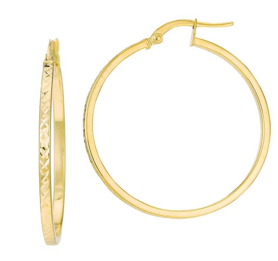 Earrings Bailey's | 14K Yellow Gold Diamond Cut Flat Round Hoop Earrings