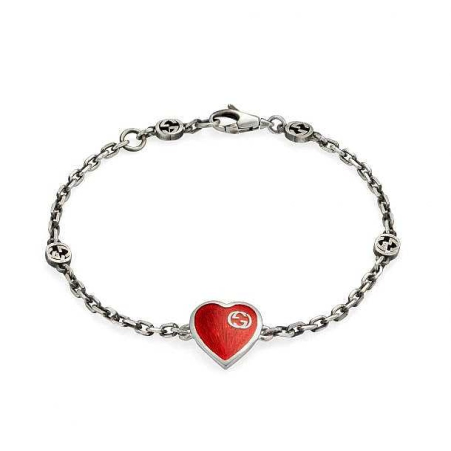 Bracelets & Bangles Gucci | Gucci Silver And Red Enamel Heart Bracelet